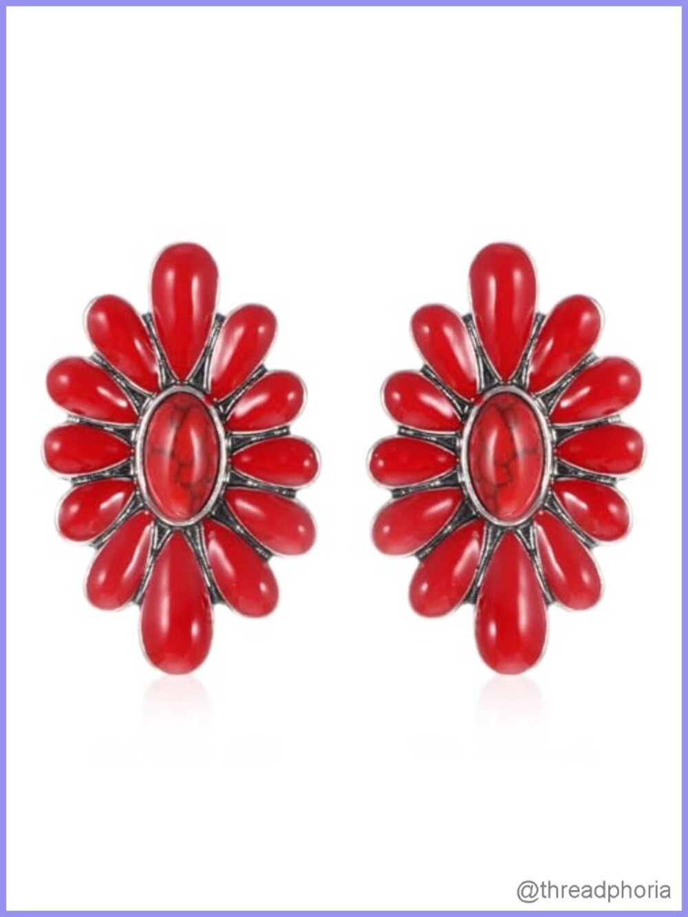 Bohemian Flower Drop Earrings Lever Back Turquoise Stone Zinc Alloy